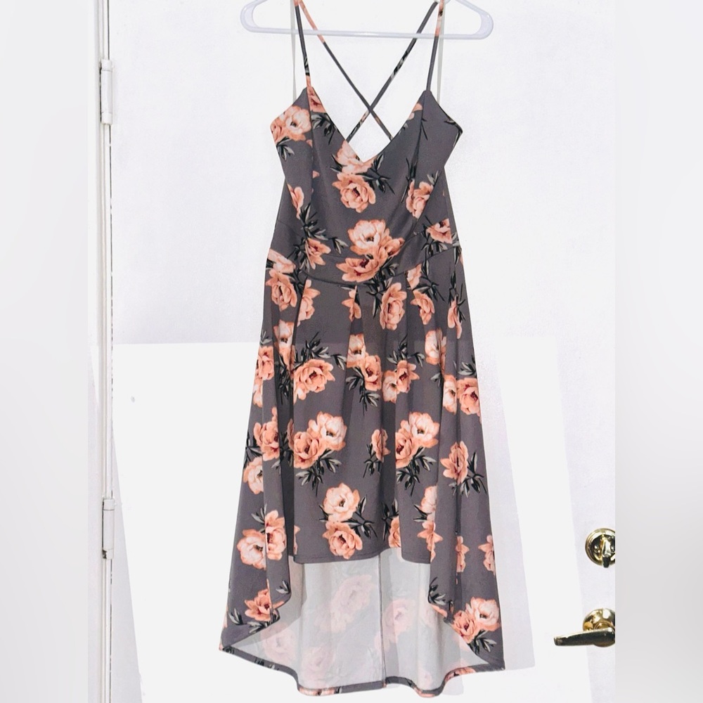 Charlotte Russe gray and pink floral high low dress